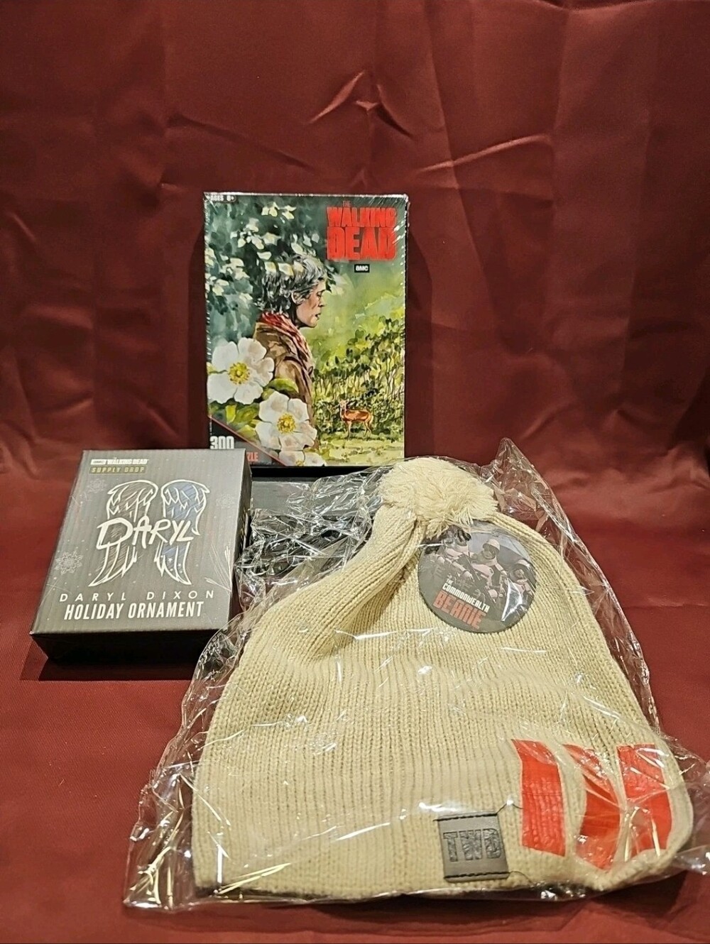 The Walking Dead Supply Drop Daryl Dixon Holiday Ornament, Puzzle Set & Beanie